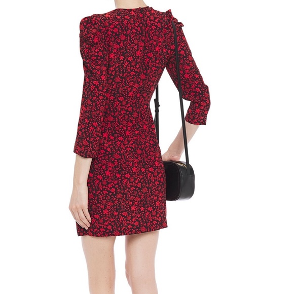 Maje Rapita Wrap Effect Floral Print Crepe Mini Dress in Red EU 34 (US XS) - Picture 4 of 9